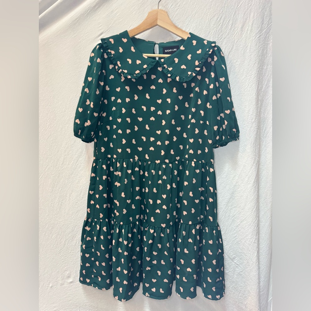 Sugarlips Teal Dress with Pink Heart Pattern